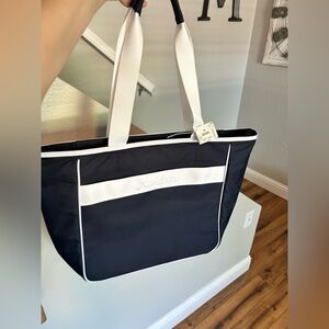 New Athleta All About Canvas Tote Bag in the Navy/Bright White colorway.
